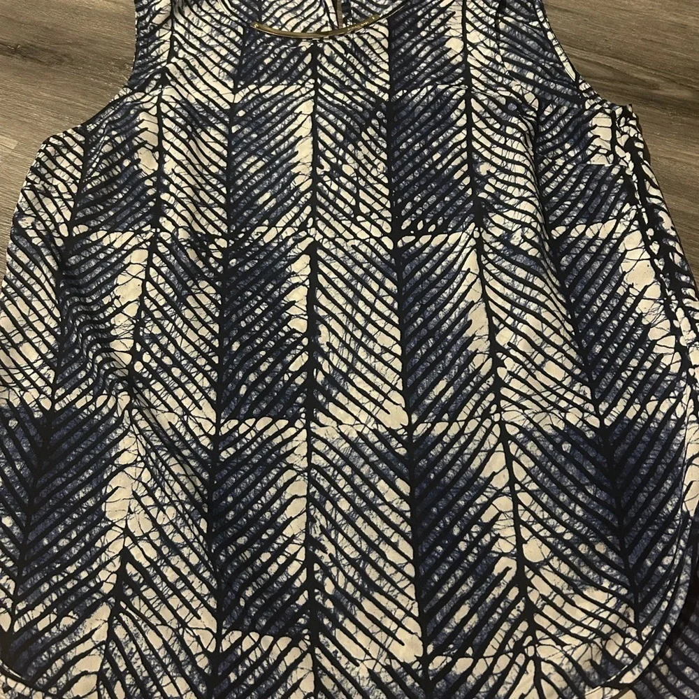 Michael Kors Navy and White Geometric Blouse